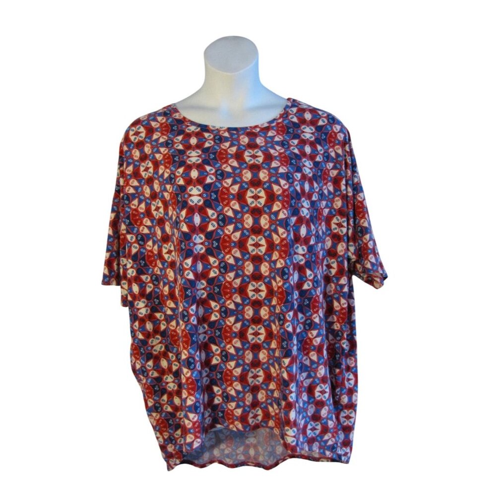 LuLaRoe 3X 3XL Red Blue White Leggings Material Irma Knit Shirt Top Tunic